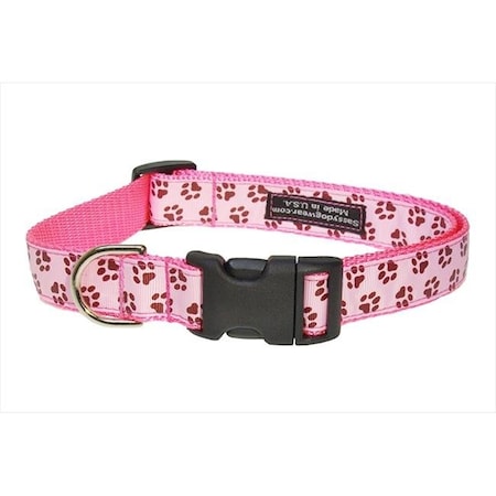 Sassy Dog Wear PUPPY PAWS-LT. PINK-CHOC.4-C Puppy Paws Dog Collar; Pink & Brown - Large
